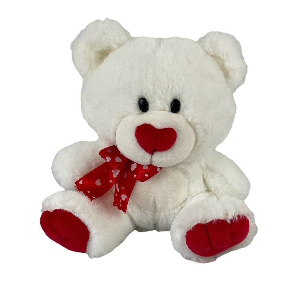 American Greeting White Valentine Teddy Bear‎ 8" Plush Toy Red Heart Nose Bow